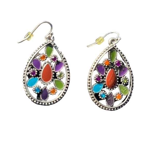 Rhinestone Enamel Teardrop Earrings - Picture 1 of 3
